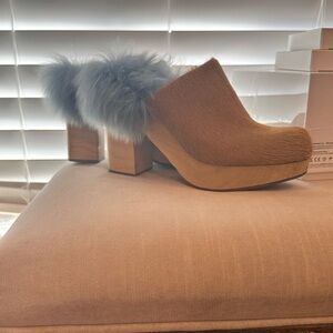 Rachel Comey Tan and Gray Fur Mules